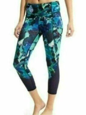 Athleta Mystique Chatarunga Women's Small Blue Green High Rise Capri Leggings